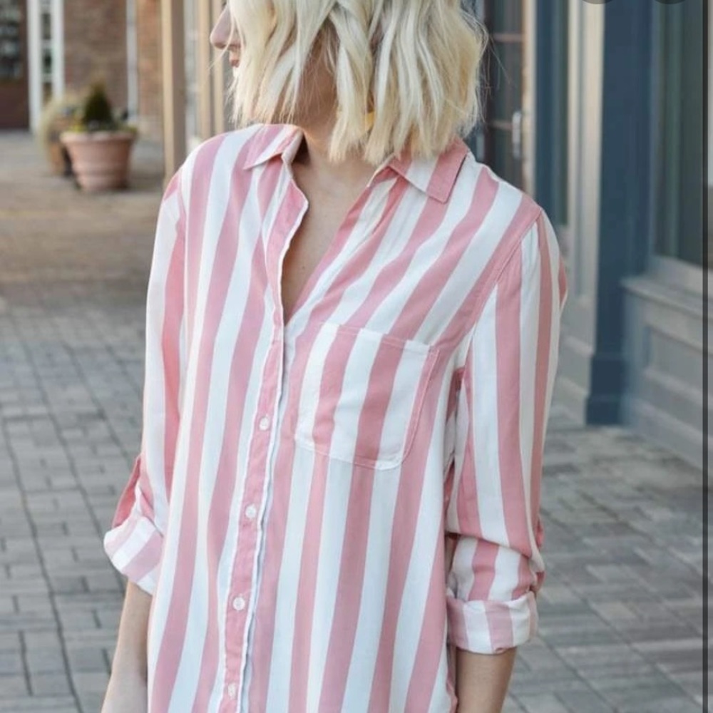 Velvet heart pink and white long sleeve blouse